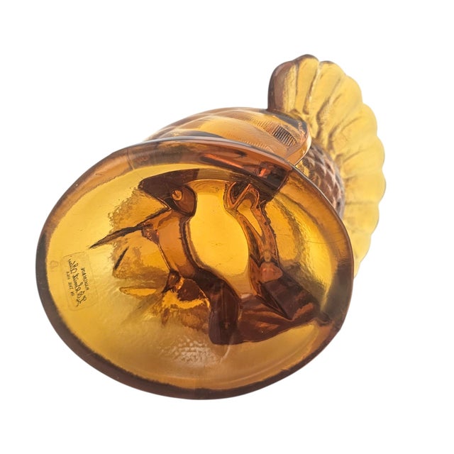 VTG Le Smith Glass Turkey Candy Dish Golden Orange Covered Jar MCM 7.75" For Sale - Image 13 of 13