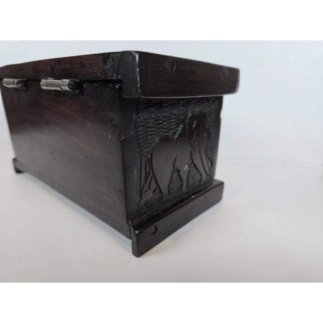 Vintage Hand-Carved Dark Wood Elephant Trinket Jewelry Box Hinged Safari Decor For Sale - Image 18 of 18