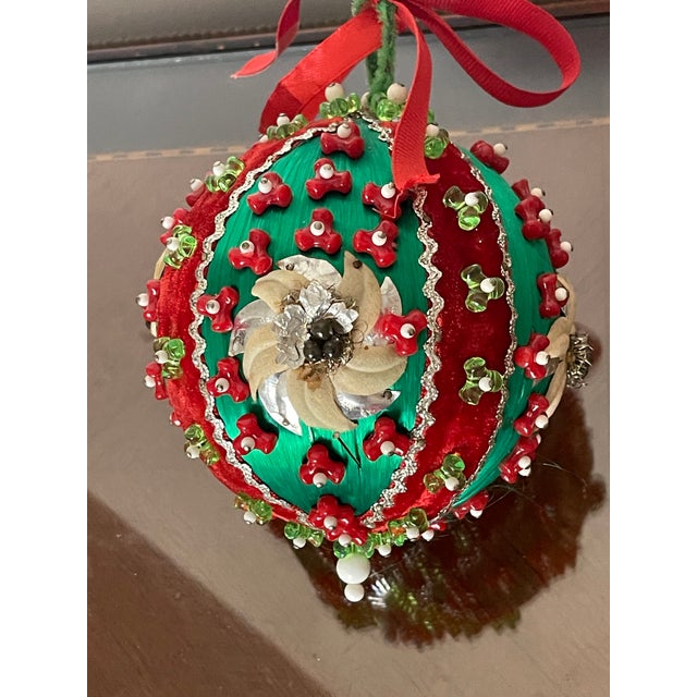 Vintage 20 Th C Beaded Christmas Ornament 5” Ball For Sale - Image 4 of 4
