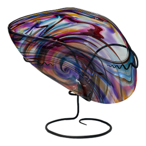 Huge David Goldhagen Studio Blown Art Glass Vessel, Custom Iron Stand, American