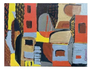 Claude Decamps, The Houses, Oil on Canvas, 1970s