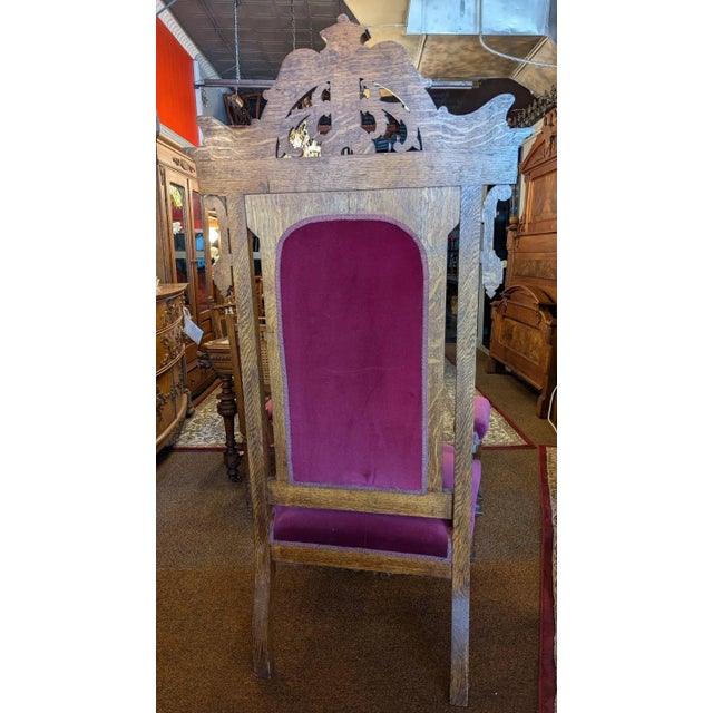 Wine Late 19th Century Oak Gothic Throne Chair For Sale - Image 8 of 9