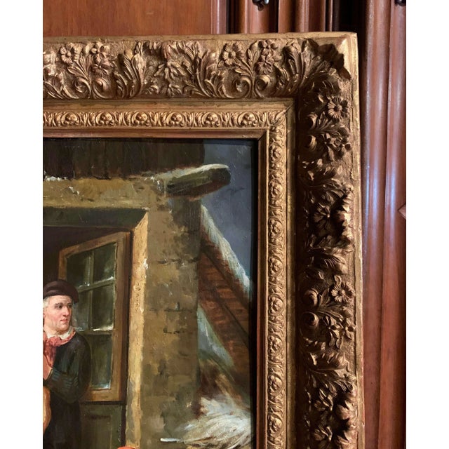 19th Century French Genre Oil Painting of Family Winter Scene With Dog For Sale - Image 9 of 12