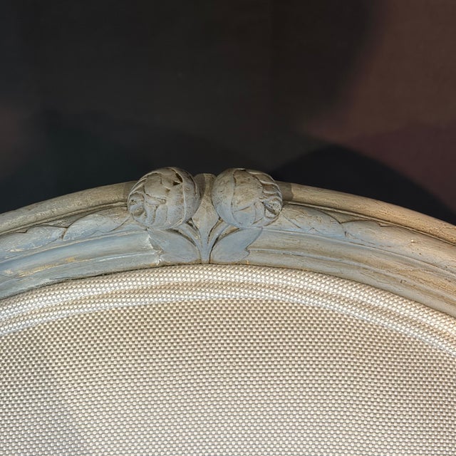 Wood Antique French Louis XV Painted Bergère Armchairs With New Upholstery -a Pair For Sale - Image 7 of 13