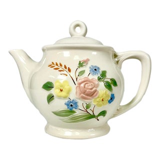 1940s Vintage Farmhouse Boho Chic Art Deco Porcelier Vitreous Large Tea Pot, 6 Cup. For Sale