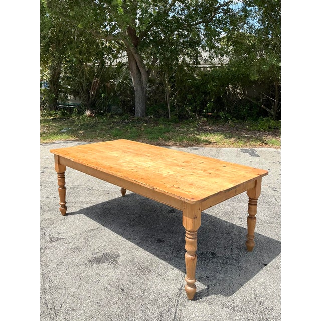 Farmhouse Vintage Boho Distressed Farm Table For Sale - Image 3 of 12