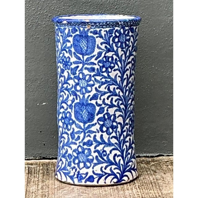 Vintage Blue and White Ceramic Umbrella Stand For Sale In West Palm - Image 6 of 12