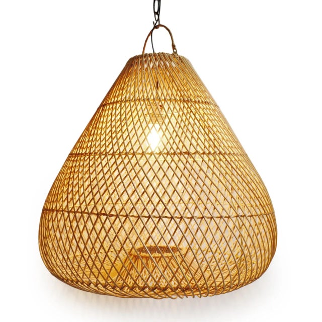 Contemporary Raw Rattan Batu Drop Pendant Light Large For Sale - Image 3 of 9
