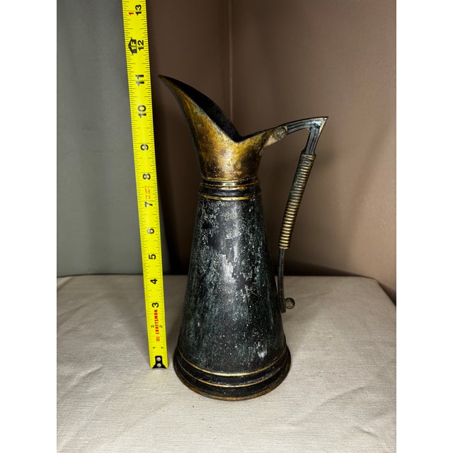 1950s 1950s Dayagi Israel Solid Brass Pitcher Vase MCM Judaica Verdigris Art Deco For Sale - Image 5 of 8
