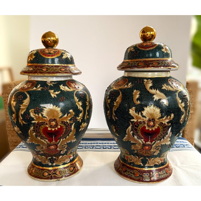 Ceramic Satsuma Temple Jars - A Pair For Sale - Image 7 of 11