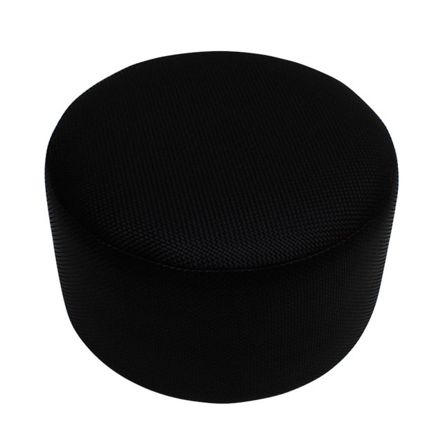 Mid-Century Modern Vintage Circular Pouf in Black Braided Lambskin by LA Design, 2010s For Sale - Image 3 of 10