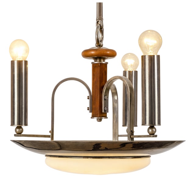 Metal Four-Lamp Chandelier, 1940s For Sale