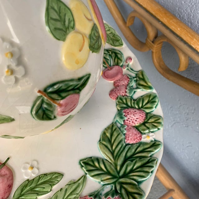 1980s Bordallo Fruit & Flower Pitcher & Platter Set- 2 Pieces For Sale - Image 4 of 9