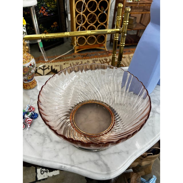 Metal 1970s Pink Depression Glass Bowl With Footed Silver Base For Sale - Image 7 of 7