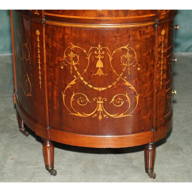 Victorian Marquetry Inlaid Hardwood Kidney Library Desk For Sale - Image 17 of 18