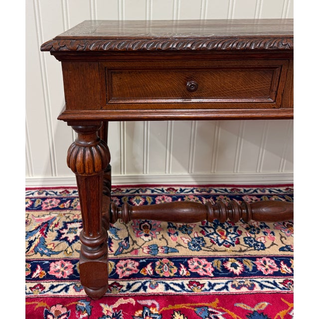 Antique French Henri II Style Writing Desk Table Drawers Oak C. 1930s For Sale - Image 14 of 18