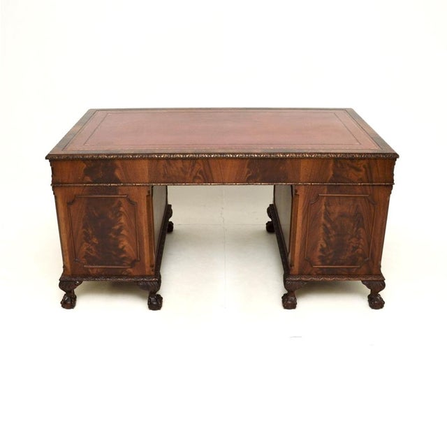 Antique Chippendale Pedestal Desk, 1900s For Sale - Image 4 of 11