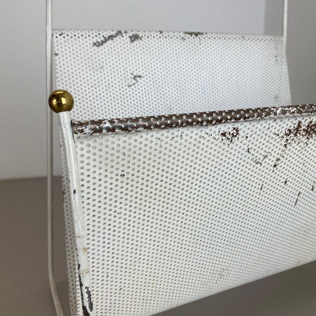 White Metal Hole Pattern Magazine Holder in the style of Carl Auböck, France, 1950s For Sale - Image 12 of 18