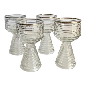 Art Deco 1950s Cocktail Glasses After Dinner Cocktail Sherry Port Wine With Silver Accents- Set of 4