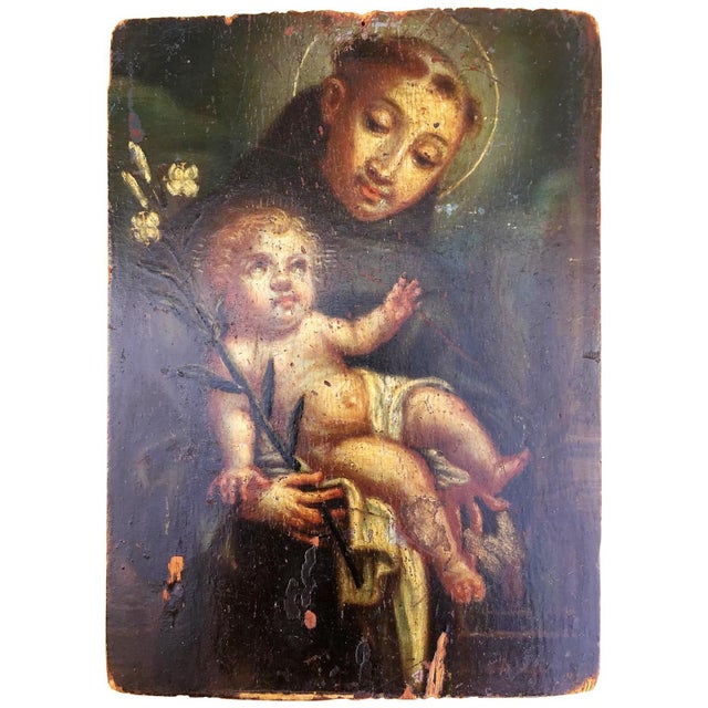 17th Century 17th Century Original Oil on Wood Panel of St. Anthony of Padua For Sale - Image 5 of 18
