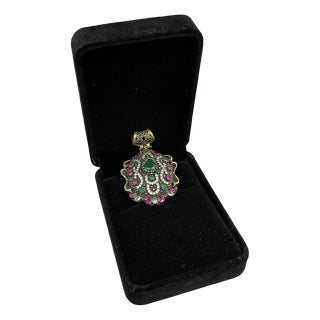 Ottoman 925 Sterling Silver Pendant in Cubic Zirconia, Emerald Root and Ruby R​root, 2000s, Italy For Sale