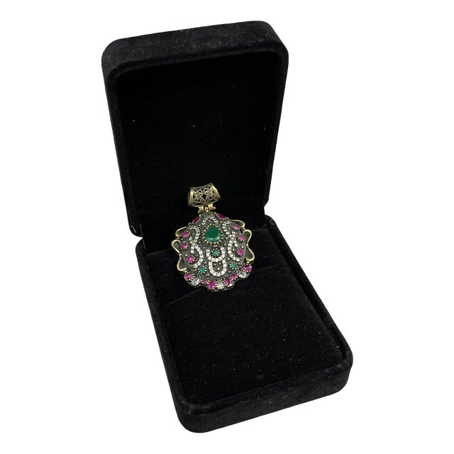 Ottoman 925 Sterling Silver Pendant in Cubic Zirconia, Emerald Root and Ruby R​root, 2000s, Italy For Sale