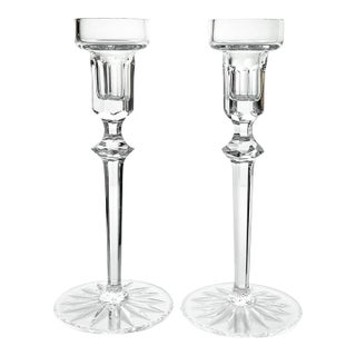 1990s Rogaska “Richmond” Pair of Crystal Taper Candlestick Holders For Sale