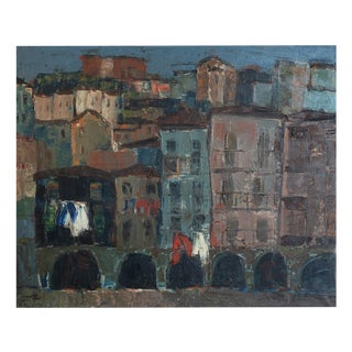 Zelia Roque, Hillside Townscape, Oil on Canvas For Sale