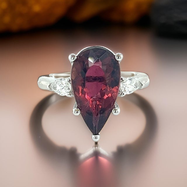 Natural Tourmaline Diamond Ring Size 7 14k W Gold 4.8 TCW Certified For Sale - Image 12 of 18