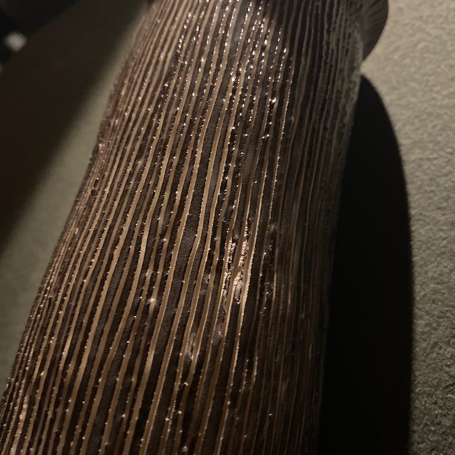 Mid Century Modern Textured Cylindrical Ceramic Vase With a Flared Cream Rim. For Sale - Image 4 of 5