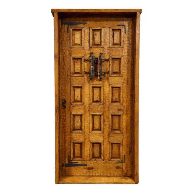 Spanish Colonial Solid Wood Panel Door With Iron Accents For Sale