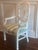 Pair of White Oval Spider Back Chairs Newly Upholstered in Schumacher Green & White Audrey Stripe For Sale - Image 4 of 8