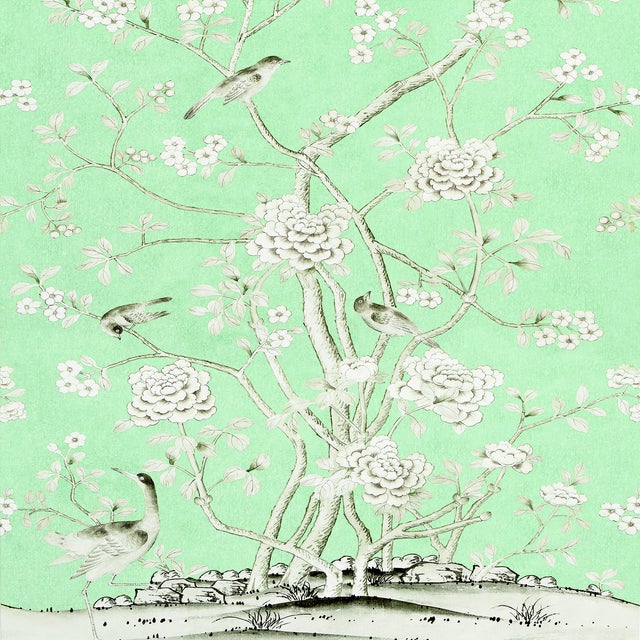 Sample - Schumacher X Mary McDonald Chinois Palais Wallpaper in Aquamarine For Sale
