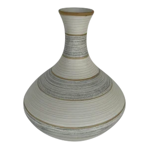 Modern Gray, White, and Beige Striped Pottery Vase