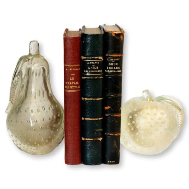 Mid 20th Century Midcentury Murano Glass Gold Flake Pear & Apple Bookends For Sale - Image 5 of 6