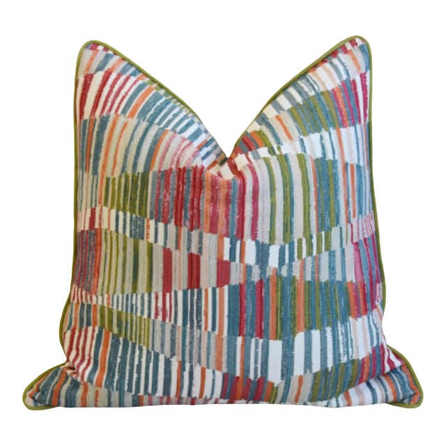 Contemporary Modern Woven Wave Geometric Feather/Down Pillow For Sale