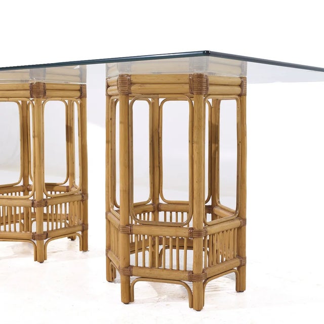 McGuire Style Mid Century Rattan and Glass Dining Table For Sale In Chicago - Image 6 of 6