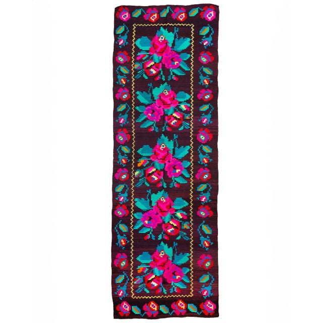 Turquoise Vintage Handwoven Wool Runner Rug, 1970s For Sale - Image 8 of 11