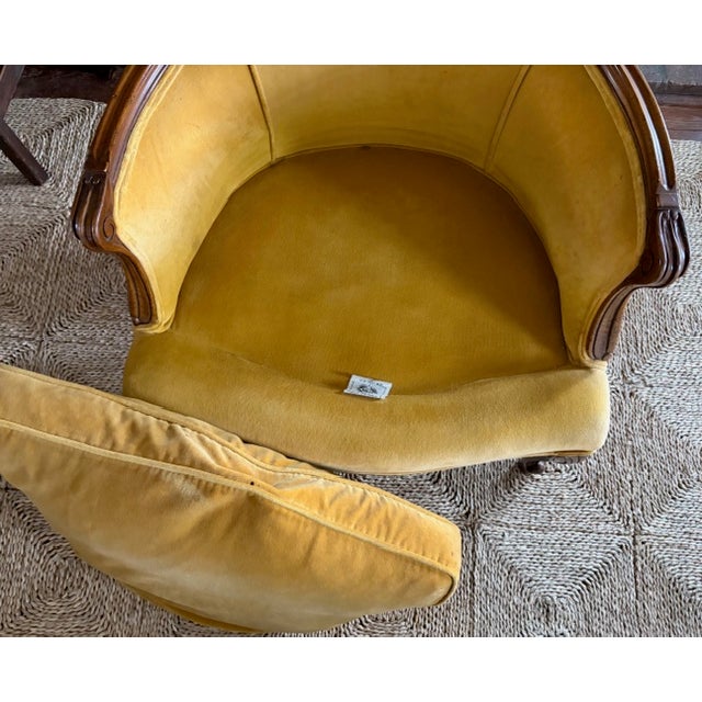 Yellow French Louis XV Bergere Chair Is Yellow Velvet and Down Seat, Signed For Sale - Image 8 of 15