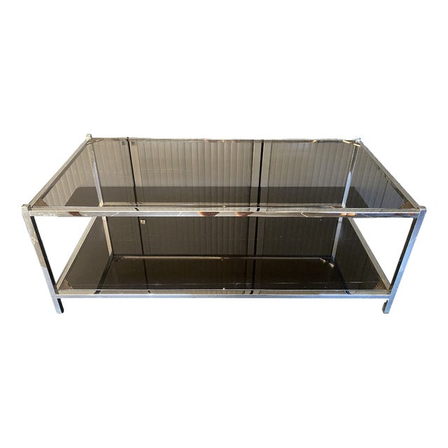 Vintage Bauhaus Coffee Table with Double Glass and Chrome Top, 1970s For Sale
