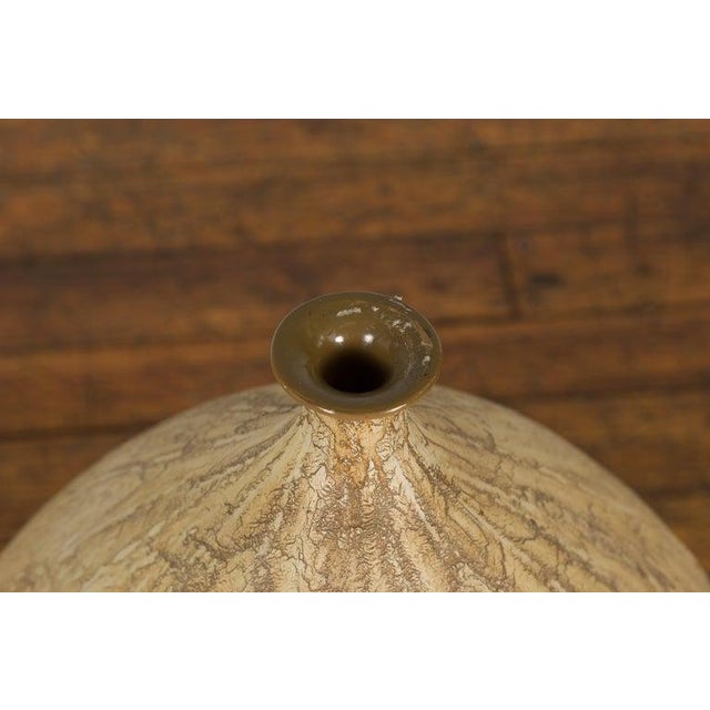 Prem Collection Hand Crafted Artisan Vase with Narrow Mouth & Mustard Glaze For Sale - Image 12 of 12