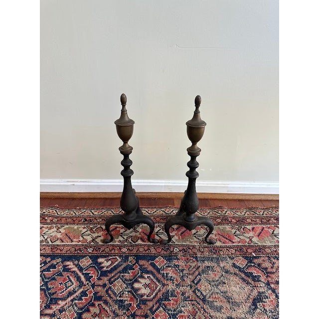 Mid 20th Century Pair of Antique Metal Andirons For Sale - Image 5 of 6
