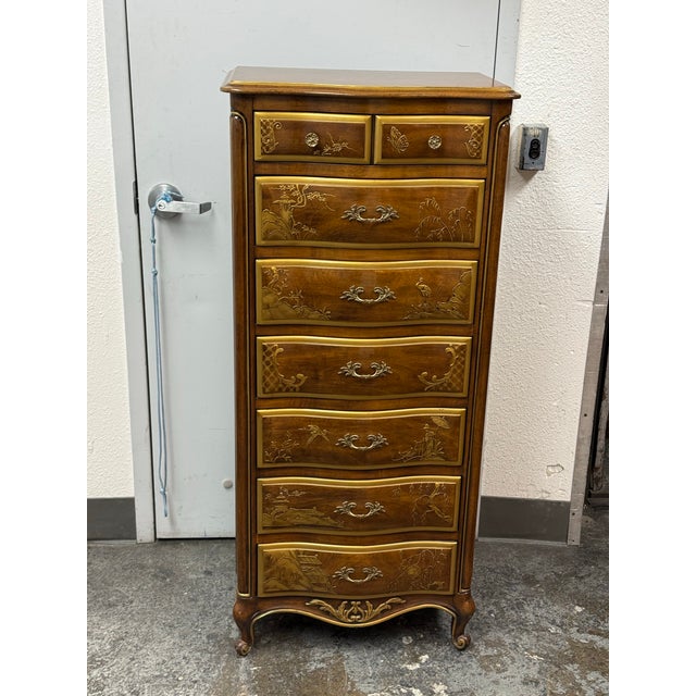 Design Plus Gallery presents a 1980's Chinoiserie Lingerie Chest by Phyllis Andrade for White Furniture Company. The tall...