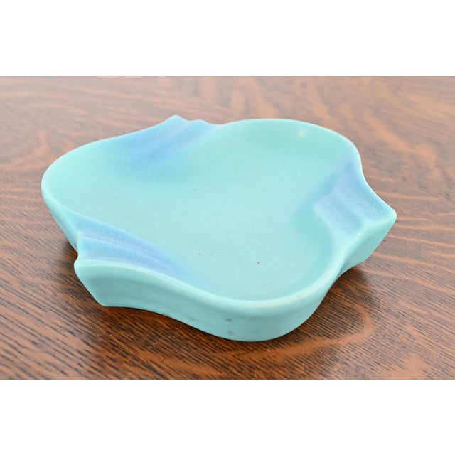 A gorgeous Arts & Crafts period turquoise glazed ceramic art pottery tray or catchall By Van Briggle (signed to the...