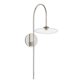 Ian K. Fowler for Visual Comfort Signature Calvino Arched Single Sconce in Polished Nickel with Clear Glass For Sale