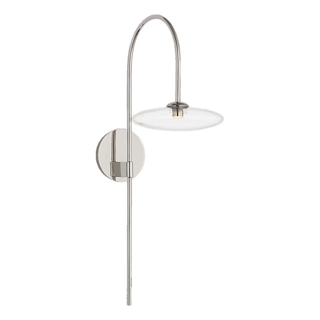 Ian K. Fowler for Visual Comfort Signature Calvino Arched Single Sconce in Polished Nickel with Clear Glass For Sale