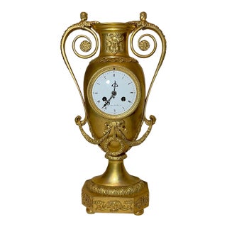 Antique Early 1800's French Diot Paris Ormolu Bronze Figural Empire Mantle Clock For Sale
