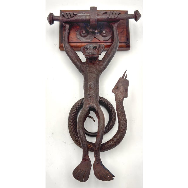 American Arts & Crafts, Monkey & Snake Wrought-Iron Door Knocker For Sale - Image 12 of 18