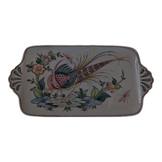 1990s Hand-Painted Portuguese Porcelain Tray For Sale