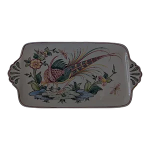 1990s Hand-Painted Portuguese Porcelain Tray